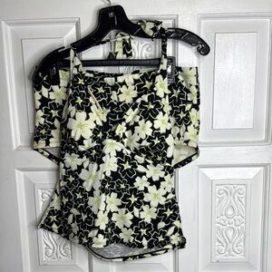 Jantzen Floral Black and White Women's Halter & Swim Short 2 Piece Bathing Suit